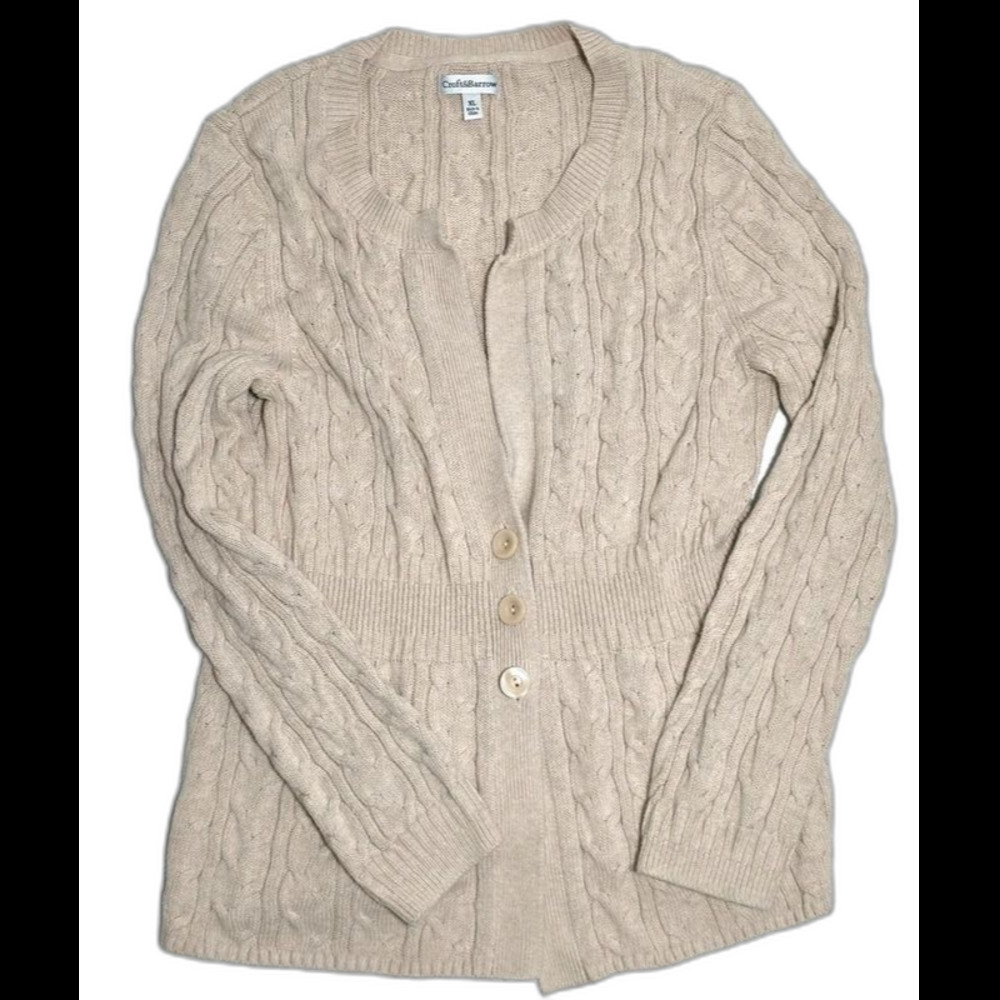 Women's XL beige cable knit cardigan